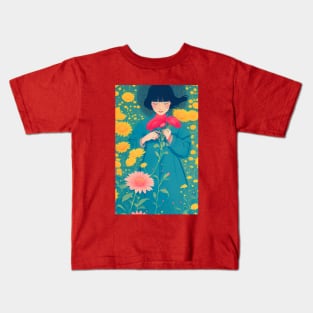 Happy Girl With Flowers Kids T-Shirt